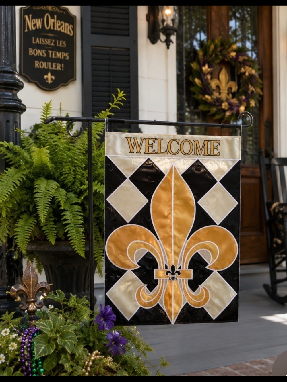 Magnolia Lane Fleur-de-Lis Welcome Garden Flag 13" x 18" Double-Sided NWT Black